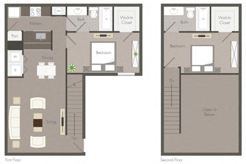 The Montreal - Two Bedroom Two Bathroom Floor Plan at Clarkston Station Apartments, Clarkston, Georgia